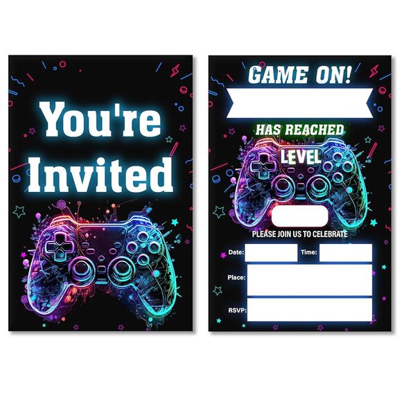 Amazon Accessories - Amazon Soiceu Video Game Birthday Invitations Neon Glow Boy Gamer Game On Party